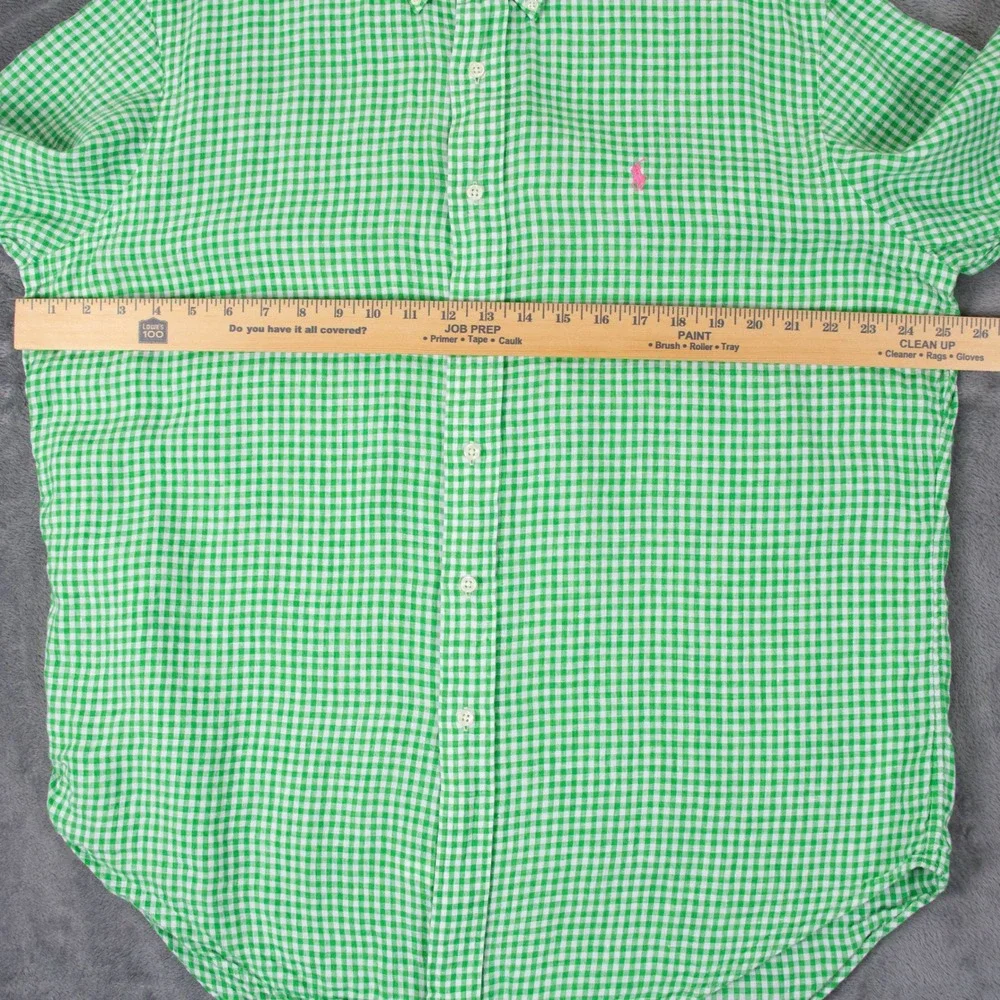 Vintage Polo Ralph Lauren Mens XL Green Gingham Classic Fit 100% Linen SS Shirt